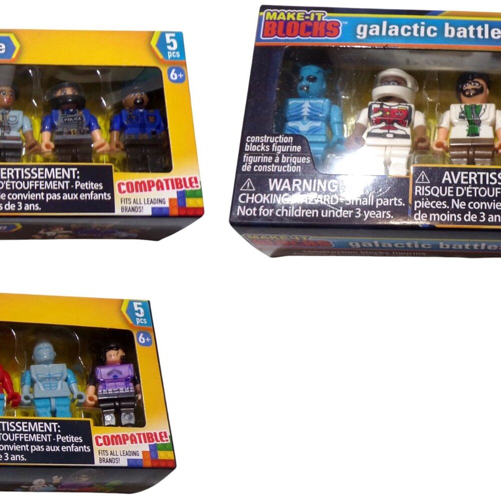 Make-It Blocks Defenders Super Hero, Police Force, Galactic Battle Figures 5 Pc